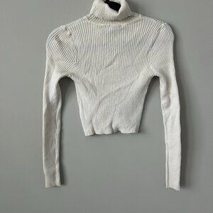 Ribbed Turtleneck Cropped Sweater Cream / Off White Cropped S